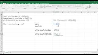 How to Calculate Critical Values from T Distribution in Excel HD [upl. by Jerrol379]