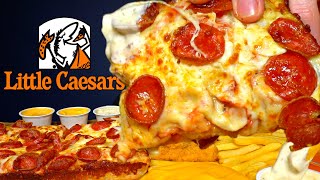 ASMR MUKBANG EXTRA CHEESY LITTLE CAESARS DEEP DISH PIZZA CHICKEN amp FRIES  WITH CHEESE amp RANCH [upl. by Lowery]