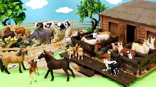 Country Farm Diorama and Group of Farmyard Animal Figurines  Learn Animal Names [upl. by Middleton523]