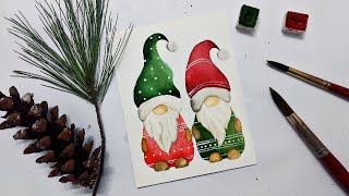 How to paint Holiday Gnomes in WATERCOLOR » Easy DIY Christmas cards for beginners STEP BY STEP [upl. by Gristede]