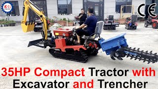 35HP Compact Tractor with Excavator Bucket and Trenching Machine [upl. by Notxarb]