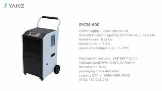 RYCM 60C Mobile Condensate Commercial Dehumidifier  Portable Moisture Control by Yakeclimate [upl. by Airym]