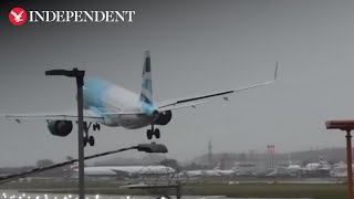 Planes struggle to land at Heathrow as Storm Ashley hits UK [upl. by Eltsyek]