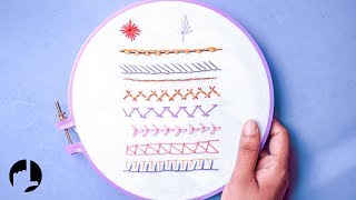 Hand Embroidery for Beginners  Part 6  10 Basic Stitches by HandiWorks 84 [upl. by Suryc]