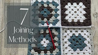 Left Handed 7 Methods Joining Granny Squares Tutorial [upl. by Bunow]