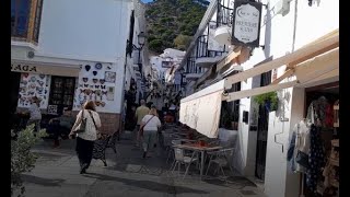 MIJAS PUEBLO WALKABOUT  SHOPS RESTAURANTS MEMORIES AND DODGY LIFTS [upl. by Zetnahs]