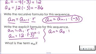 Recursive amp Explicit Formula Example  Geometric Sequence [upl. by Kuska676]