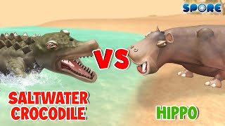 Saltwater Crocodile vs Hippo  Carnivore Animal vs Herbivore Animal S1E6  SPORE [upl. by Esiom]