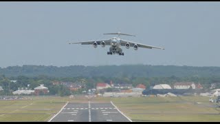 Crosswind takeoff at Farnborough 2014 IL76 departs in style [upl. by Fillander]