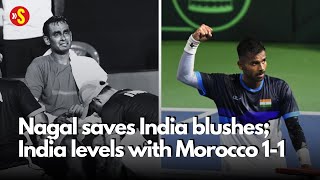 Davis Cup India vs Morocco Nagal wins Mukund concedes due to cramping Bopanna in action on day 2 [upl. by Deaner]