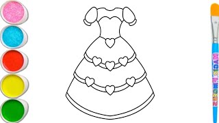 Beautiful Dress Drawing Painting and Colouring For Kids Toddlers Step by Step [upl. by Nisse]