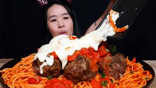 GIANT CHEESY MEATBALLS amp SPAGHETTI MUKBANG How To Make Meatballs amp Pasta Recipe amp Asmr Eating [upl. by Nairdna]