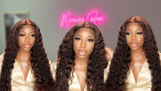 Chocolate Brown Deep Wave Wig  Step by Step Tutorial  Hermosa Hair [upl. by Golda]