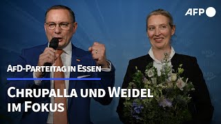 AfDParteitag in Essen Chrupalla und Weidel im Fokus  AFP [upl. by Iahk]