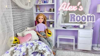 DIY Barbie Doll Room  Alex’s Room Daybed Working Lamp Desk Clothing Rack  Stacie Doll [upl. by Comethuauc]