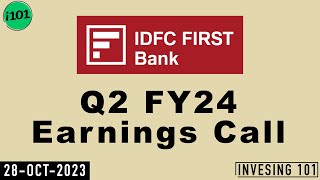 IDFC First Bank Q2 FY24 Earnings Call  IDFC First Bank 2024 Q2 Results  September 23 [upl. by Clie]