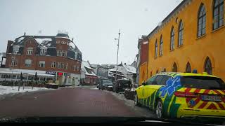 Driving in Vordingborg in Denmark First Snow Autumn [upl. by Weinberg]