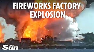 Terrifying moment illegal fireworks factory explodes and people flee for their lives in India [upl. by Eanar]