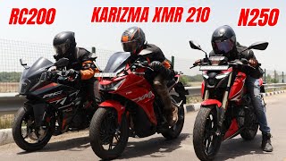 2024 Pulsar N250 vs Hero Karizma XMR 210 vs KTM RC200 Drag Race [upl. by Nnylf530]