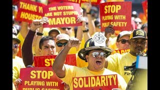 Houston firefighters march on City Hall over Prop B raises layoffs [upl. by Dustin908]