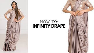 Infinity Drape with Satin Silk Saree  laxmi saree draping  saree new trends  Tia Bhuva [upl. by Ellac392]