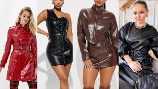 leather fabulous 😍🤩 glossy shiniest outfits 🤩🤩 [upl. by Droffig235]