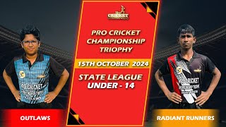 🔴LIVE  OUTLAWS VS RADIANT RUNNERS  PCCT  PRO CRICKET CHAMPIONSHIP TROPHY [upl. by Ewan]