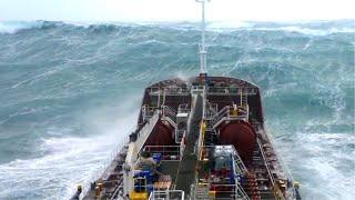 Ship in Storm  Tanker Facing Monster Waves in North Atlantic [upl. by Yrod]