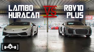 Audi R8 V10 Plus vs Lamborghini Huracan Roll Race  Textbook Definition of a Drivers Race [upl. by Elleinwad]