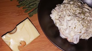 spaghetti au poulet et champignons à la sauce crémeuse معكرونة بالدجاج و الفطر بالصلصة البيضاء [upl. by Annayar]