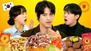 Koreans Try Halal Guys For The First Time Gyro Platter Falafel  KATCHUP [upl. by Eaner]