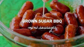 Brown Sugar BBQ Mini Sausages easy Lil Smokies with BBQ sauce recipe perfect for tailgates 🏈 [upl. by Nnylav403]