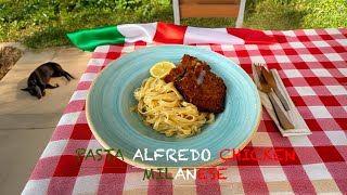 PASTA ALFREDO CHICKEN MILANESE en solklar favorit [upl. by Ody]