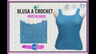 BLUSA A CROCHET PUNTOS INCLINADOS  Labores Angélika [upl. by Aikahs]