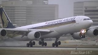 Singapore Airlines Airbus A340500 9VSGD landing at LAXKLAX Los Angeles RWY 24R [upl. by Pacificas503]