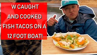 Catch and Cook Fish Tacos on 12 Foot Boat Skiff Fishing in Castaic Lake [upl. by Cutlerr219]