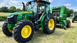 Brand New John Deere 5100M Tractor Review And 450M Baler Review [upl. by Ned]