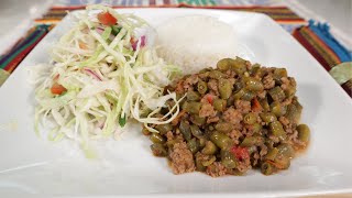 Receta carne molida con ejotes arroz blanco y ensalada de repollo [upl. by Loftis930]