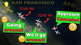 Numerous Consecutive TCAS RA amp Go Arounds at San Francisco [upl. by Aon]