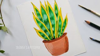 Easy snake plant drawing  acrylic painting tutorial  Sansevieria drawing  Tasmias Arttopia [upl. by Ycrep]