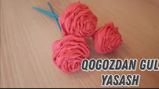 Qogozdan atirgul yasash Крепированная бумагадан гул ясаш [upl. by Rapsac354]