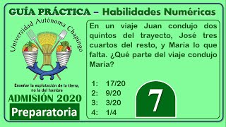 Ejercicio 7  Admisión 2020  《Preparatoria》Universidad Autónoma Chapingo  Habilidad Numérica [upl. by Ezechiel]