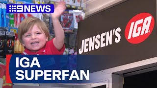 Toddler loves IGA so much they named a store after him  9 News Australia [upl. by Ailana]