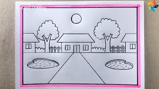 Scenery for beginners easy  Pencil Drawing Scenery  Art [upl. by Eelsew]