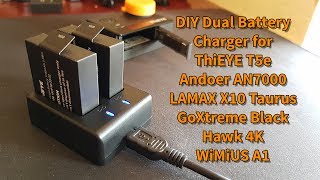 DIY Dual Battery Charger ThiEYE T5e Andoer AN7000 Lamax X10 Taurus GoXtreme Black Hawk 4K WiMiUS A1 [upl. by Kauslick]