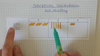 Schriftliche Subtraktion mit Übertrag  bayerisches Verfahren [upl. by Stavros907]