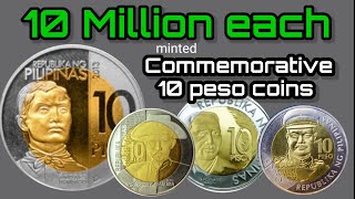 Commemorative 10 piso coin value philippine coins  10 million minted each [upl. by Oryaj]