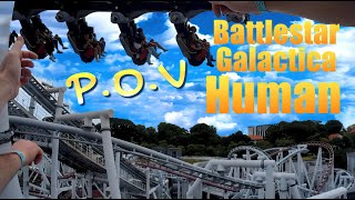 Battlestar Galactica Human Roller Coaster Front Row Ride POV Universal Studios best rides Singapore [upl. by Ardnu746]