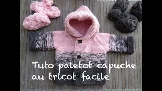 TUTO PALETOT TOP DOWN CAPUCHE TRICOT [upl. by Eneluj]