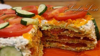 Кабачковый закусочный торт с творогом и помидорами Вкуснейшая кабачковая закуска Рецепт [upl. by Jaffe154]